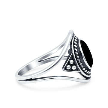Vintage Style Promise Ring Band Oxidized Simulated Black Onyx 925 Sterling Silver
